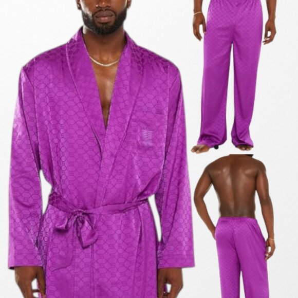 Savage X Fenty Mens Purple Lounge Set Smoking Jacket Pants XL New Satin Luxe - Picture 12 of 12